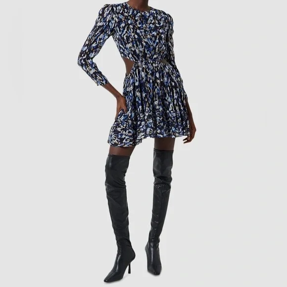 FRENCH CONNECTION Navy blue and gold waist cutout mini dress size 8. - Picture 1 of 16